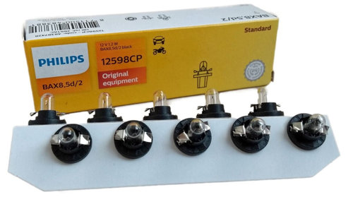 Set 10 Buc Bec Philips BAX8.5D/2 12V 1,2W Soclu Negru 12598CP
