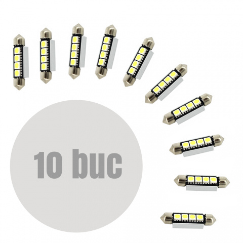 Set 10 Buc Led Carguard Sofit 12V 3 SMD C5W Canbus Alb 6000K 39mm CLD307