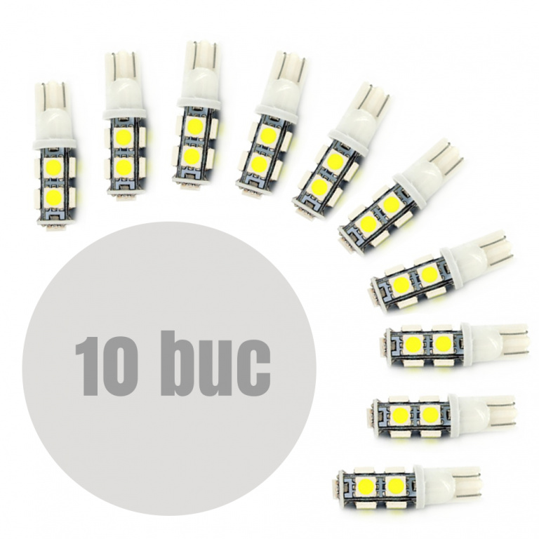 Set 10 Buc Led Carguard T10 12V 9 SMD 5050 Alb 6000K CLD302