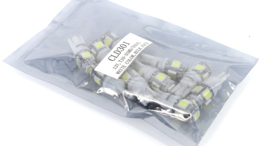 Set 10 Buc Led T10 Carguard 5 SMD 12V Alb CLD301