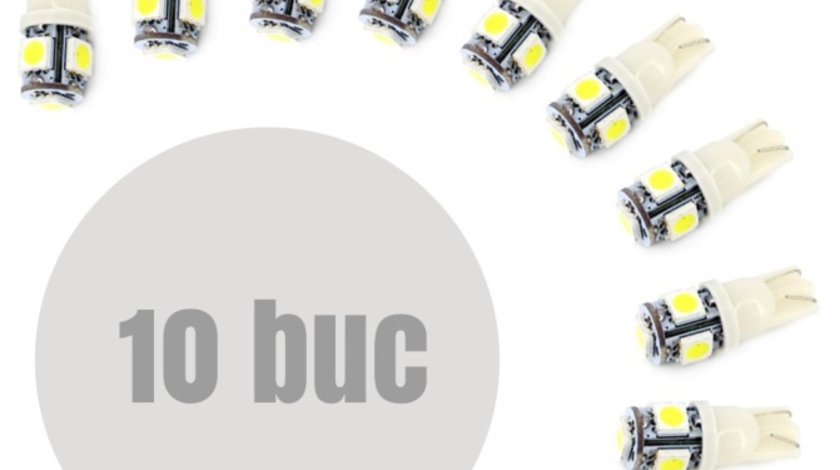 Set 10 Buc Led T10 Carguard 5 SMD 12V Alb CLD301