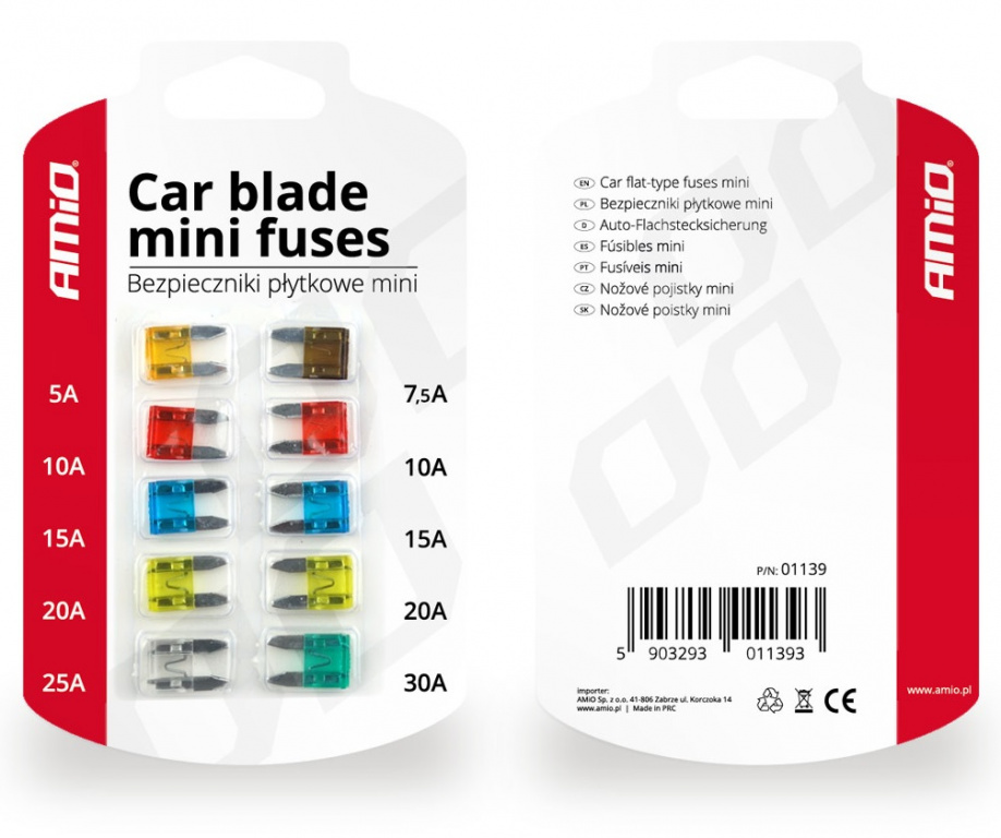 Set 10 Buc Sigurante Auto Fuzibile Mini Amio 01139
