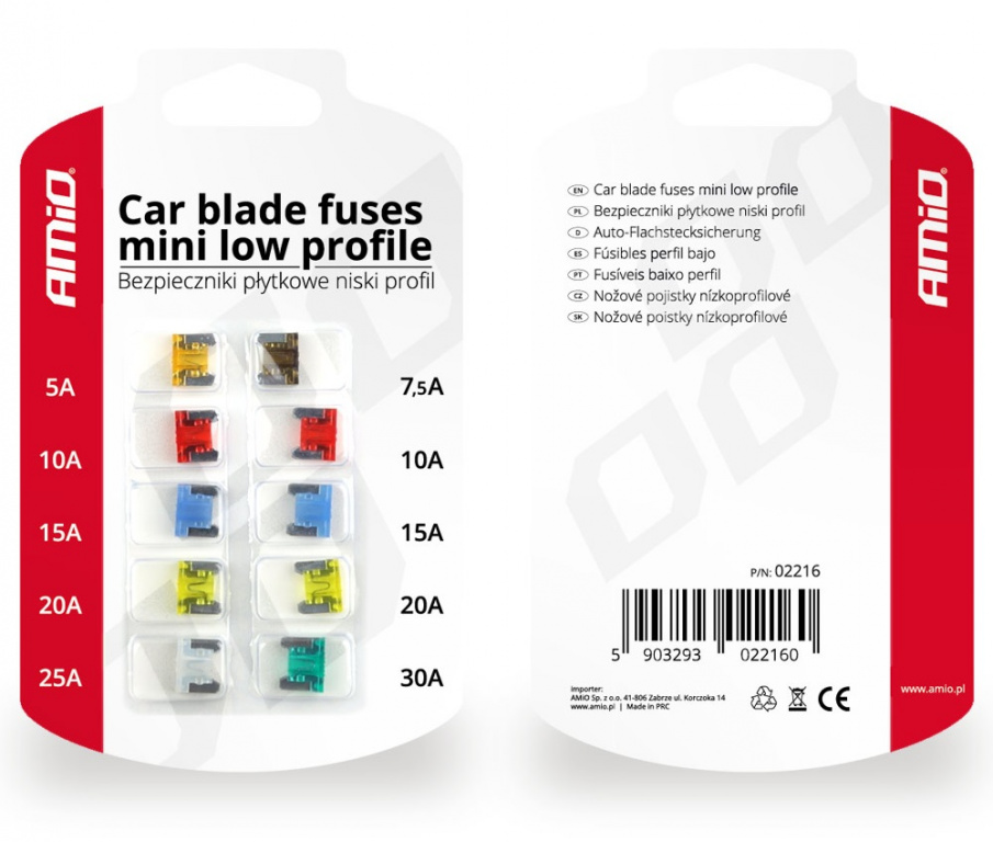 Set 10 Buc Sigurante Fuzibile Auto Profil Redus Amio 02216