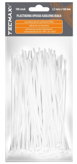 Set 100 Buc Coliere Fasete Plastic Albe Tecmaxx 2,5X200MM 14-204