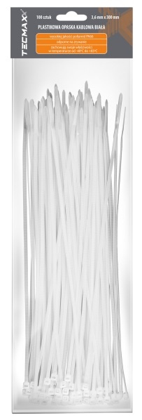 Set 100 Buc Coliere Fasete Plastic Albe Tecmaxx 3,6X300MM 14-208
