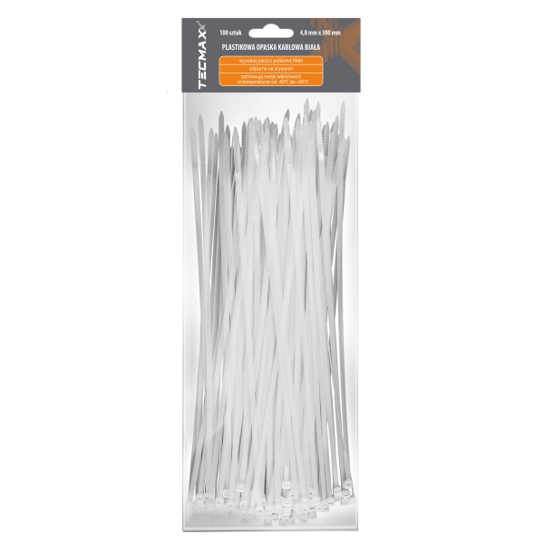 Set 100 Buc Coliere Fasete Plastic Albe Tecmaxx 4,8X300MM 14-215