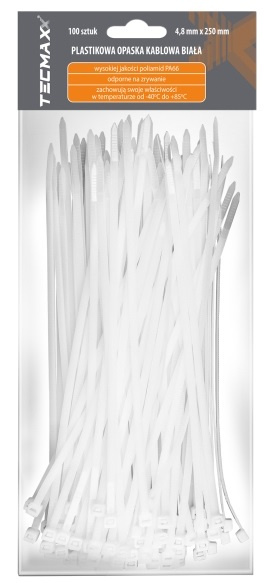 Set 100 Buc Coliere Fasete Plastic Albe Tecmaxx 4,8X250MM 14-214