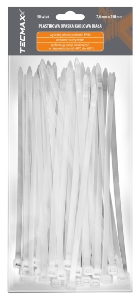 Set 100 Buc Coliere Fasete Plastic Albe Tecmaxx 7,6X250MM 14-220