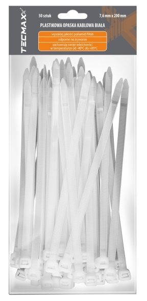 Set 100 Buc Coliere Fasete Plastic Albe Tecmaxx 7,6X200MM 14-219