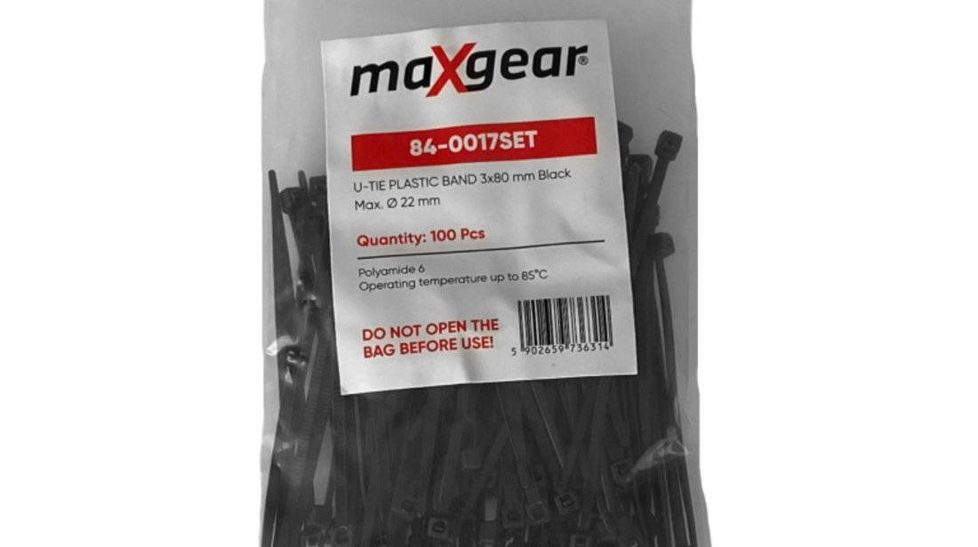 Set 100 Buc Coliere Plastic 80 x 3mm Maxgear Negru 84-0017SET