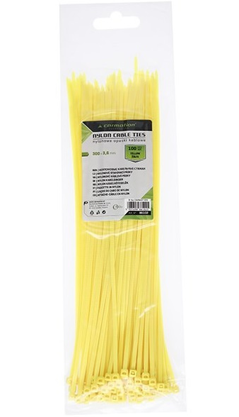 Set 100 Buc Fasete Coliere Plastic 300 x3 ,6mm Galben Carmotion 86102