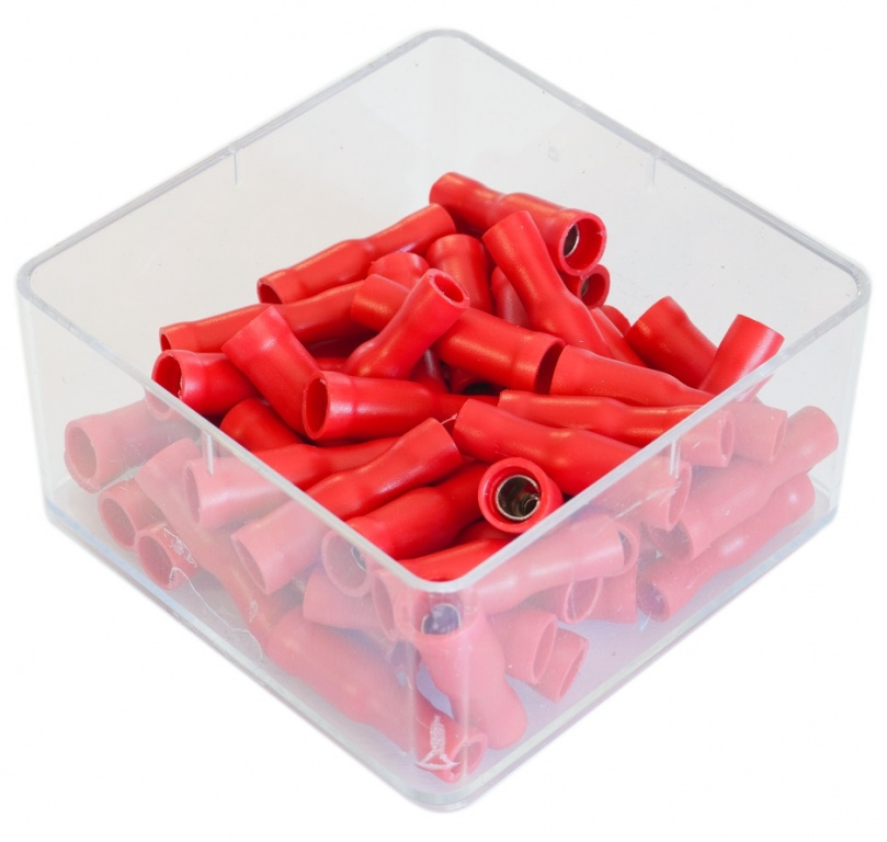 Set 100 Buc Papuci Electrici Terminali Izolati Total Rosii Cilindric 6.3x0.8mm Tecnopart 80161-TEC