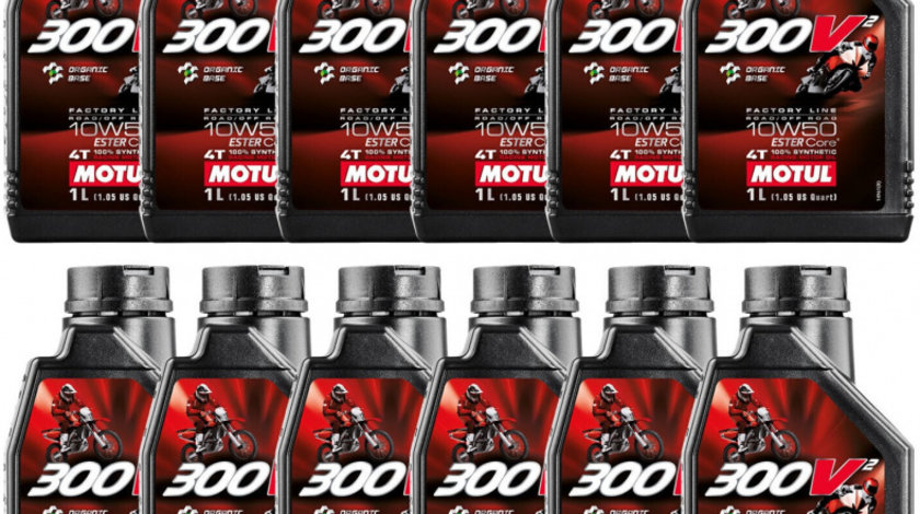 Set 12 Buc Ulei Motor Motul 300V2 Factory Line Road/Off Road Ester Core® Racing Motor Oil 4T 10W-50 1L 108586