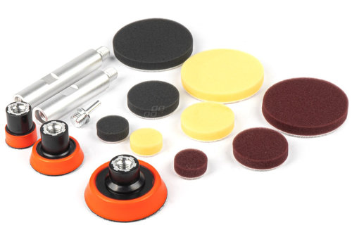 Set 15 Buc Bureti Lustruit Detalii + Adaptoare Si Prelungitoare M14/100/120mm Amio 25-75mm 03700