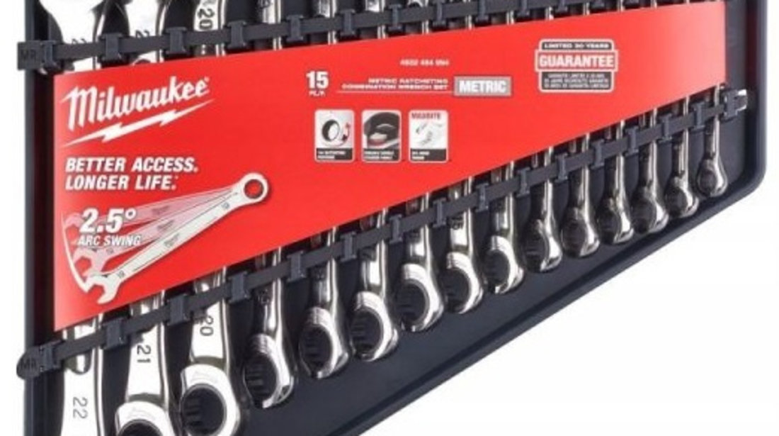 Set 15 Buc Chei Combinate Cu Clichet Cu Cap Flexibil Milwaukee 4932478558