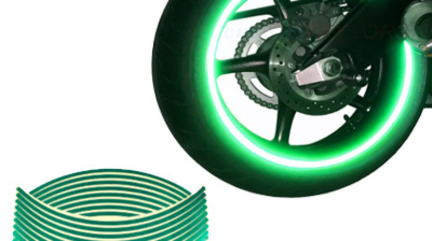 Set 16 ornamente Reflectorizante pentru jante auto, moto, culoare Verde AVX-AG555C