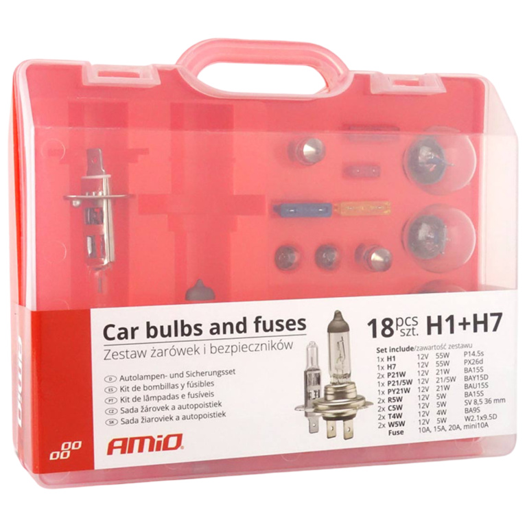 Set 18 Buc Becuri Rezerva Si Sigurante Amio H1 + H7 12V 55W AVX-AM01498