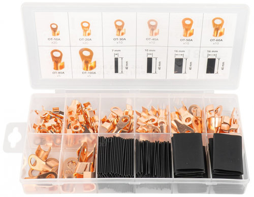 Set 180 Buc Papuci Electrici Conectori Inel Cupru + Tuburi Termocontractabile Amio 03984