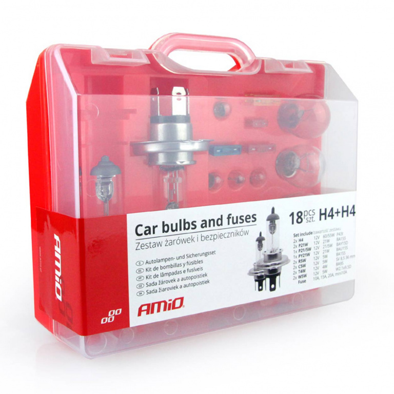 Set 19 Buc Becuri Auto Rezerva Amio 2 x H4 12V 60/55W 01497