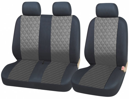 Set 2+1 Huse Scaune Fata Auto Universale Van Piele Ecologica Negru / Gri TAP433