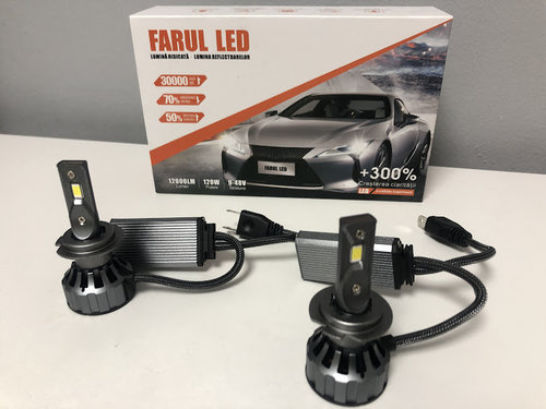 Set 2 Bec LED H7 V20 12000LM Canbus, Alb rece, 120W, +300%