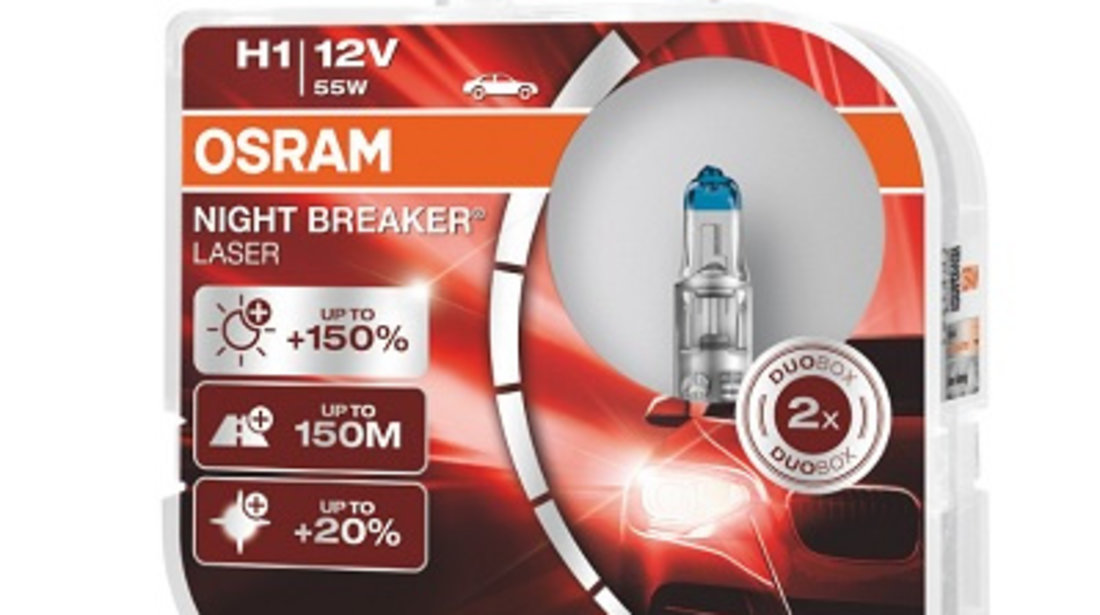 SET 2 BECURI 12V H1 55 W NIGHT BREAKER LASER NextGen +150% OSRAM 64150NL-HCB OSRAM