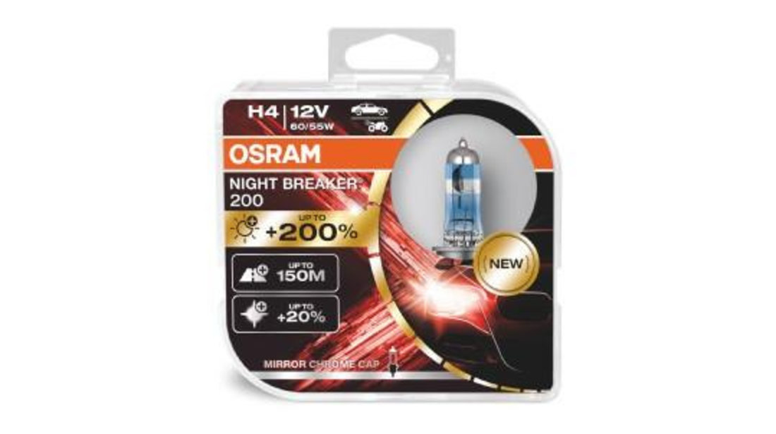 Set 2 becuri 12v h4 60/55 w night breaker +200% osram UNIVERSAL Universal #6 64193NB200-HCB