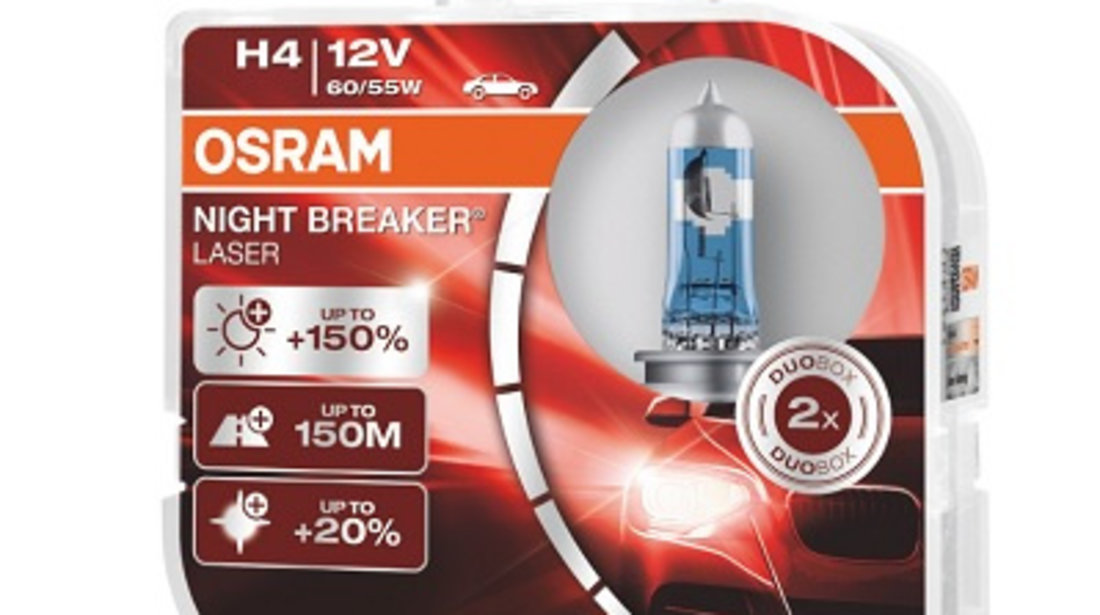 Set 2 Becuri 12v H4 60/55 W Night Breaker Laser Nextgen +150% Osram Ams-osram 64193NL-HCB