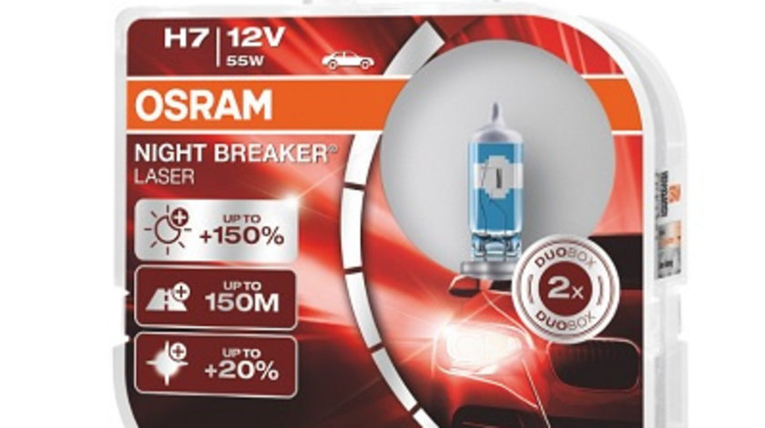 SET 2 BECURI 12V H7 55 W NIGHT BREAKER LASER NextGen +150% OSRAM 64210NL-HCB OSRAM