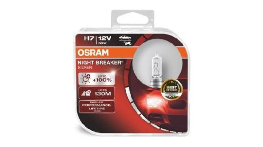 Set 2 becuri 12v h7 55 w night breaker silver +100% osram UNIVERSAL Universal #6 64210NBS-HCB