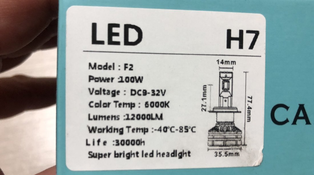 Set 2 Becuri auto ,F2 cob , H7, H1, H11, 100w, slim, canbuz