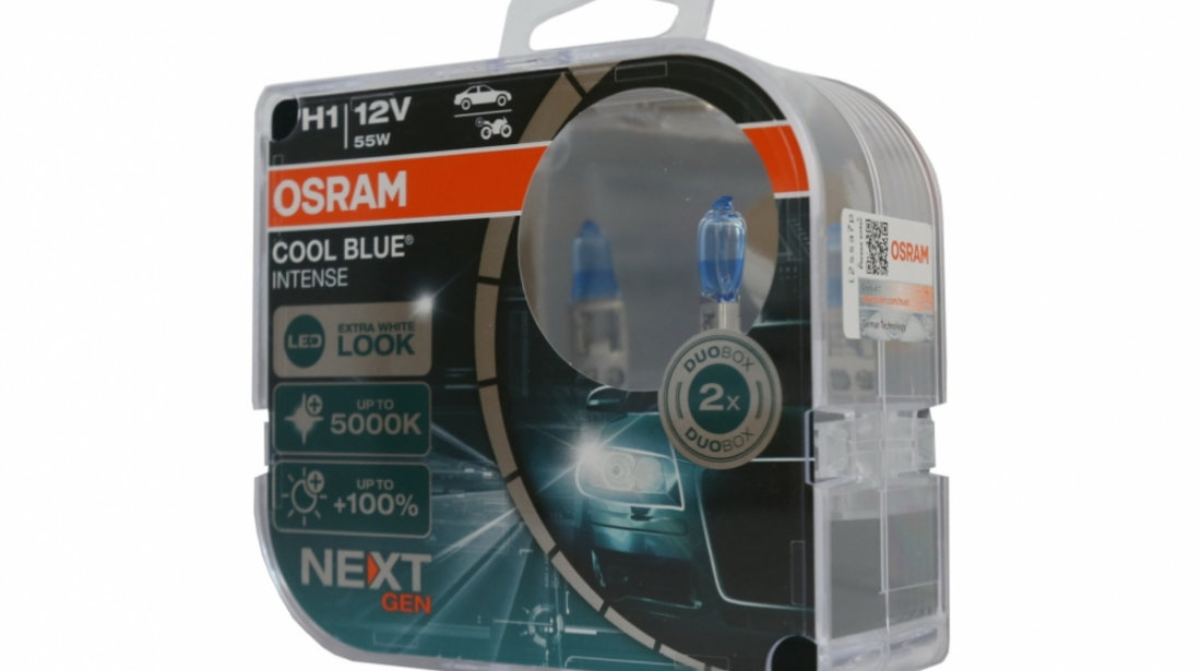 Set 2 Becuri Auto Halogen NEXT GEN Osram Cool Blue Intense 64150CBN-HCB H1 12V 64150CBN-HCB