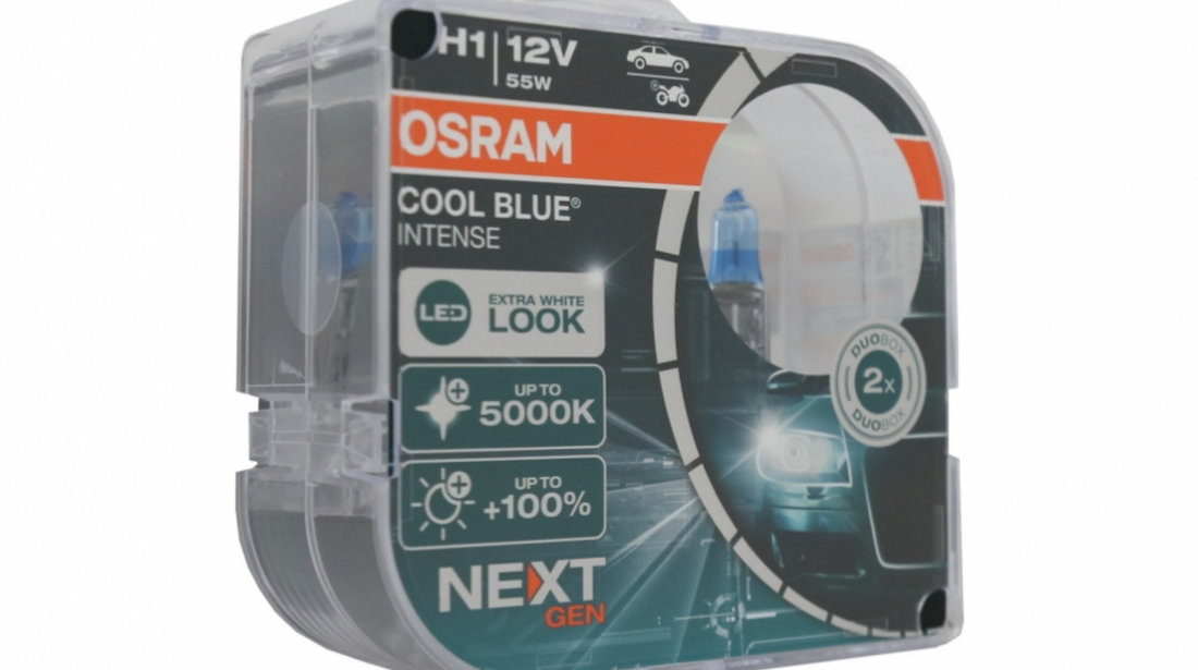 Set 2 Becuri Auto Halogen NEXT GEN Osram Cool Blue Intense 64150CBN-HCB H1 12V 64150CBN-HCB