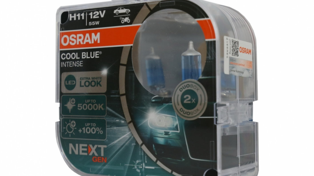 Set 2 Becuri Auto Halogen NEXT GEN Osram Cool Blue Intense H11 64211CBN-HCB 12V 64211CBN-HCB