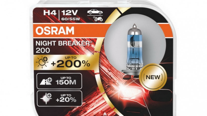 Set 2 Becuri Auto Halogen Osram NIGHT BREAKER 200 H4 Halogen 64193NB200 H4 12V 60/55W 64193NB200-HCB