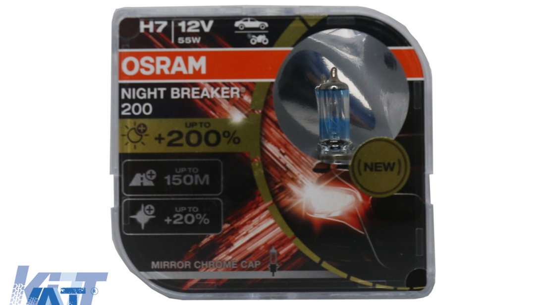 Set 2 Becuri Auto Halogen Osram Night Breaker Laser 200 64210NB200-HCB H7 12V 55W