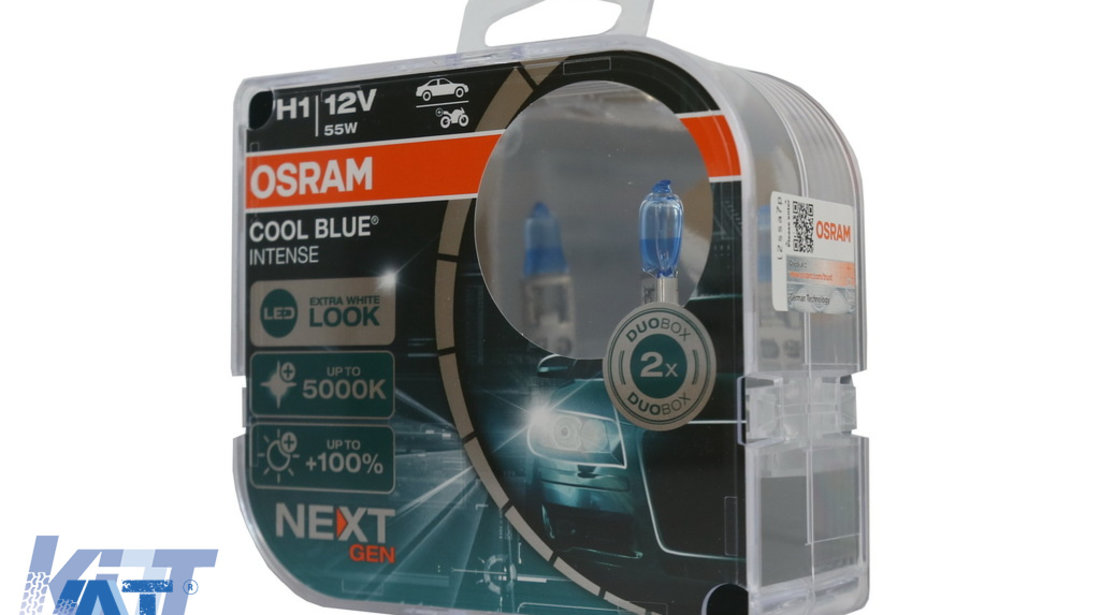 Set 2 Becuri Auto Moto Halogen NEXT GEN Osram Cool Blue Intense 64150CBN-HCB H1 12V