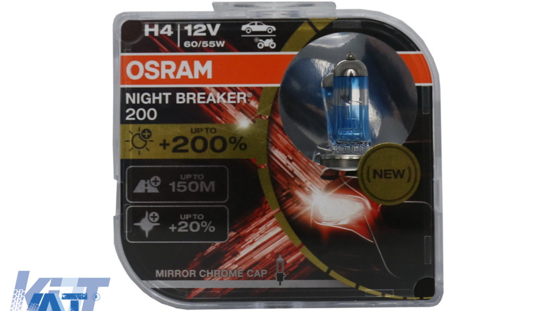 Set 2 Becuri Auto-Moto Halogen Osram NIGHT BREAKER 200 H4 Halogen 64193NB200 H4 12V 60/55W