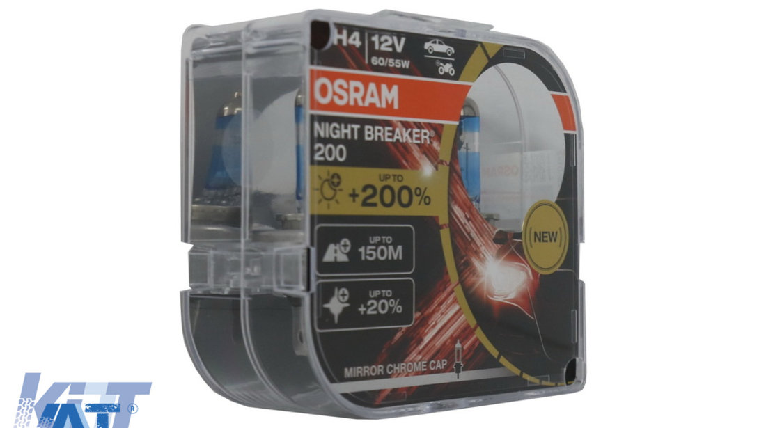 Set 2 Becuri Auto-Moto Halogen Osram NIGHT BREAKER 200 H4 Halogen 64193NB200 H4 12V 60/55W