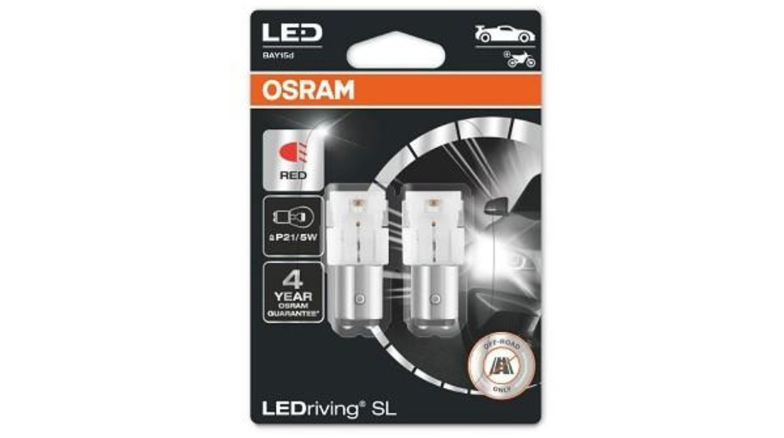 Set 2 becuri auxiliare cu led 12v (p21/5w) red bli osram UNIVERSAL Universal #6 7528DRP-02B