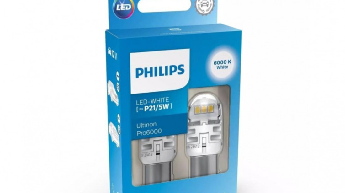 Set 2 becuri auxiliare cu led 12v p21/5w ultinon pro6000si white philips UNIVERSAL Universal #6 11499CU60X2