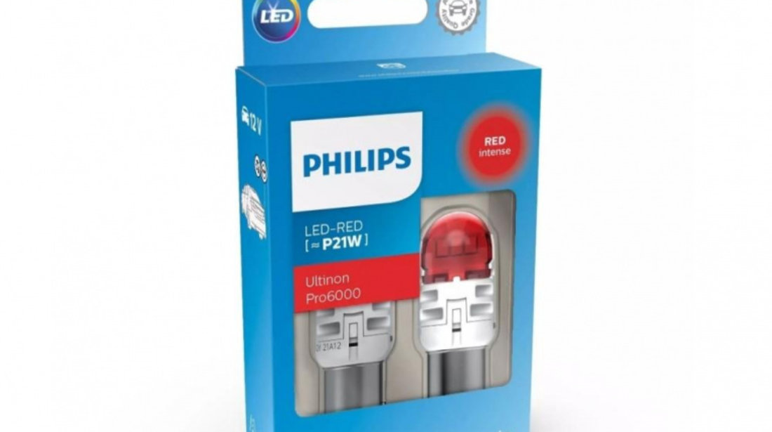 Set 2 becuri auxiliare cu led 12v p21w ultinon pro6000si red philips UNIVERSAL Universal #6 11498RU60X2