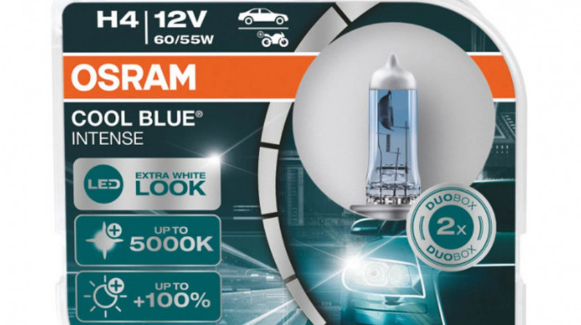 Set 2 becuri cu halogen Osram H4, 12V, 60 / 55W, P43t, Cool Blue NEXT GEN, 5000K AVX-AM64193CBN-H