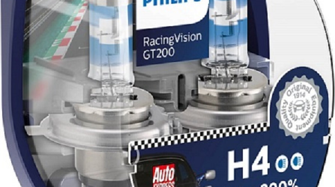 Set 2 Becuri Far H4 60/55w 12v Racing Vision Gt200 Philips 12342RGTS2