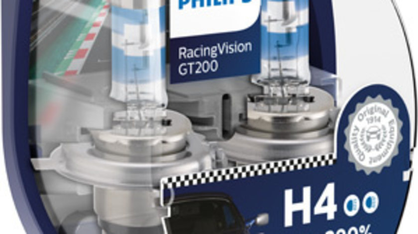SET 2 BECURI FAR H4 60/55W 12V RACING VISION GT200 PHILIPS 12342RGTS2 PHILIPS