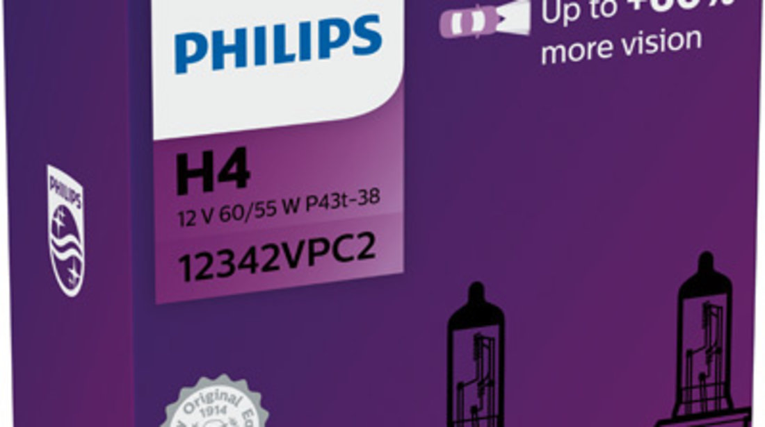 Set 2 Becuri Far H4 60/55w 12v Vision Plus (cutie) Philips 12342VPC2