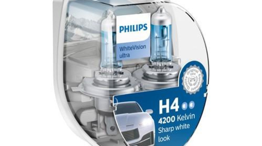 Set 2 becuri far h4/w5w p43t-38 60/55w 12v white vision ultra philips UNIVERSAL Universal #6 12342WVUSM