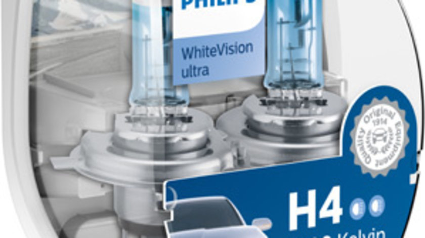 SET 2 BECURI FAR H4/W5W P43T-38 60/55W 12V WHITE VISION ULTRA PHILIPS 12342WVUSM PHILIPS