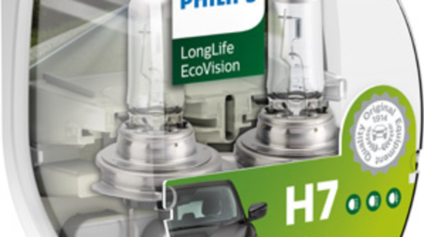 SET 2 BECURI FAR H7 55W 12V LONG LIFE ECOVISION PHILIPS 12972LLECOS2 PHILIPS