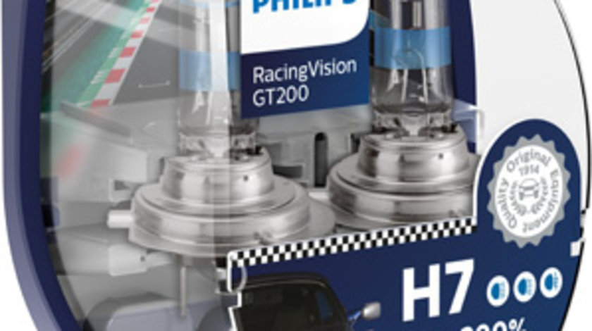 SET 2 BECURI FAR H7 55W 12V RACING VISION GT200 PHILIPS 12972RGTS2 PHILIPS